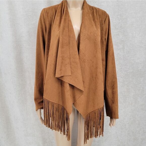 Lady's World Fringe Jacket Faux Suede Boho Hippie Western Women's Medium - Picture 2 of 8